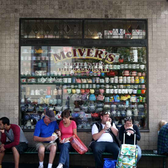 Melbourne, Queen Victoria Market, cups in window