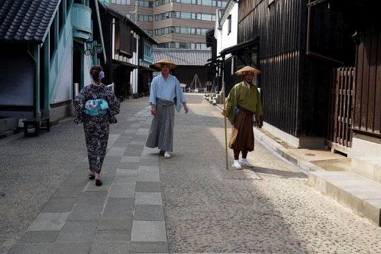 Nagasaki, people wearing traditional clothers in Dejima