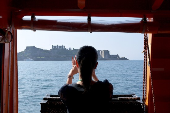 Nagasaki, taking a picture of Gunkanjima from boat