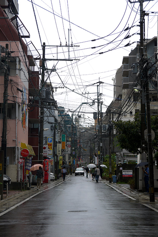 Fukuoka, Daimyo street under the rain