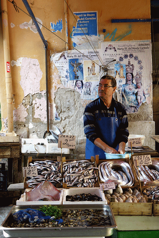 Palermo, fish seller at Ballaro market